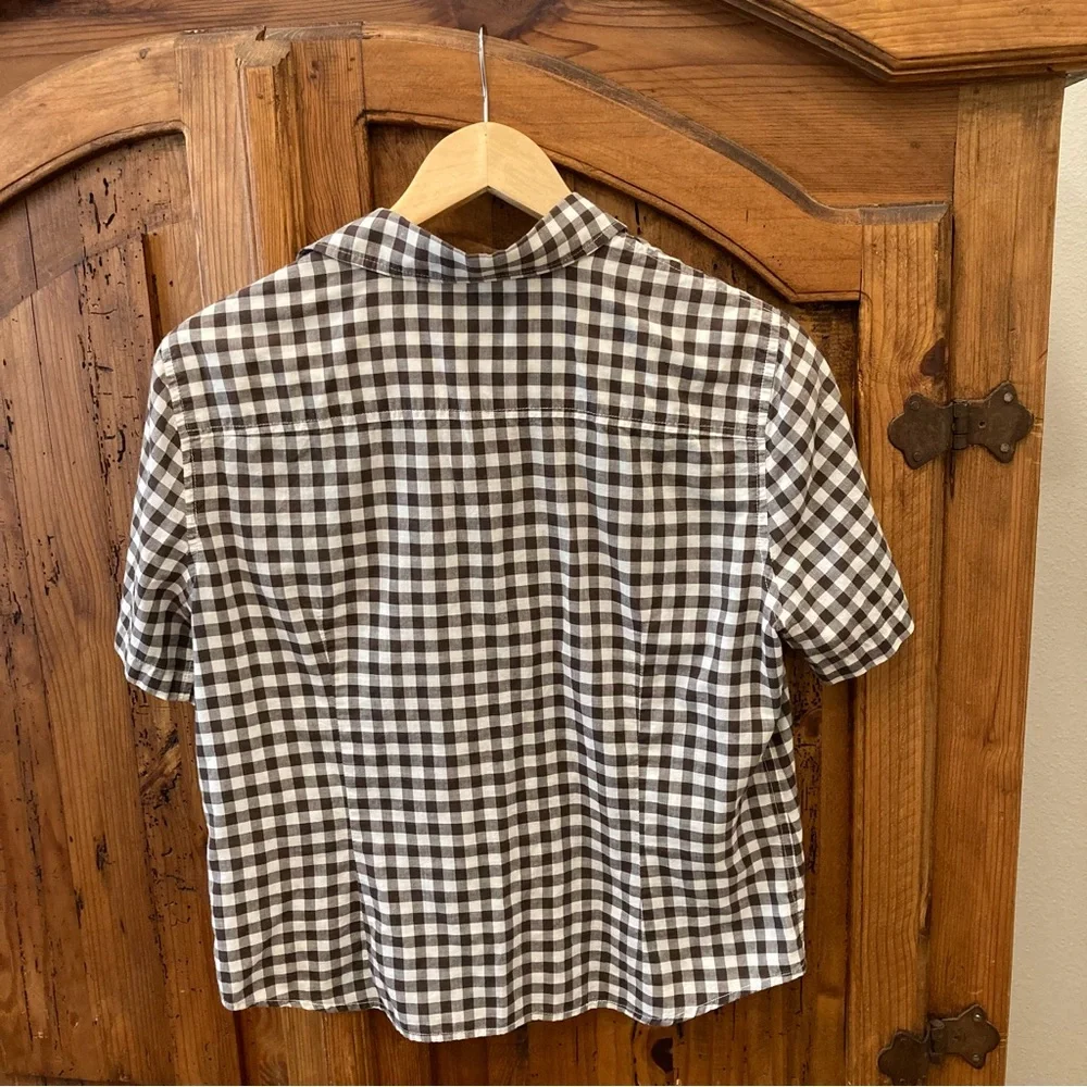 Brown & White Gingham Short Sleeve Button Up Shirt_8